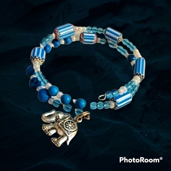 HANDMADE Chevron Beaded Wrap Buddhist Elephant Charm Bracelet - Picture 1 of 3